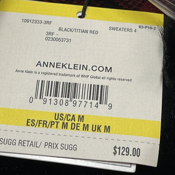 Anne Klein Sweater Jacket M Red Plaid Black Faux Fur Collar Full Zip Cardigan - Picture 13 of 13